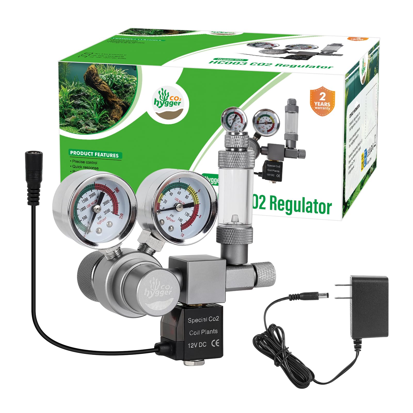 Hygger CO2 Regulator con dos manómetros para lecturas precisas en acuario.