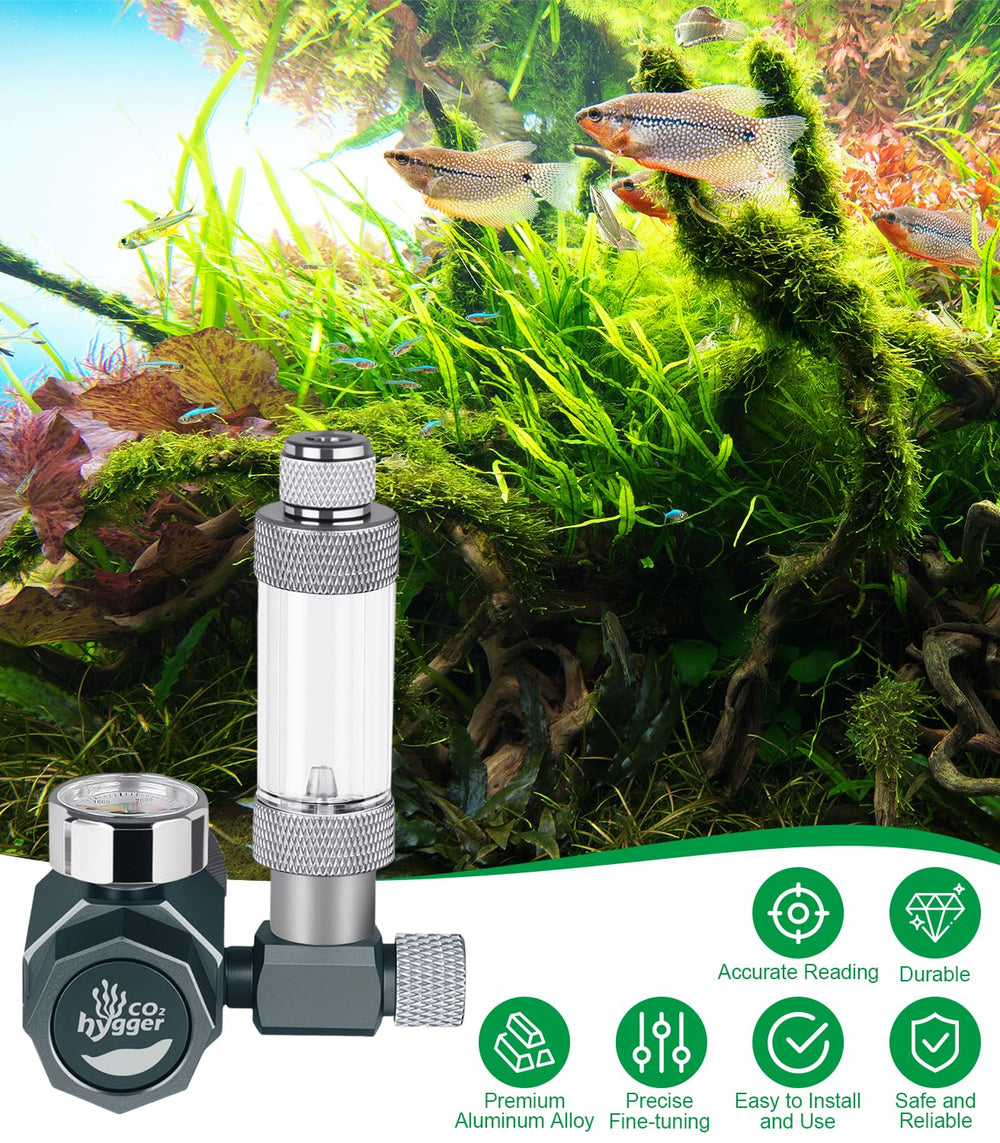 Regulador Hygger CO2 de tamaño compacto funciona con la mayoría de acuarios