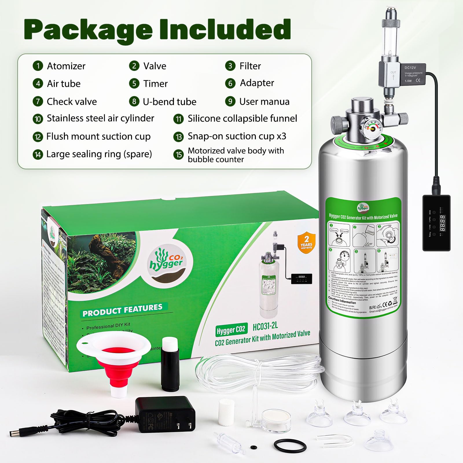 Hygger CO2 temporizador integrado permite programar inyecciones sostenidas.