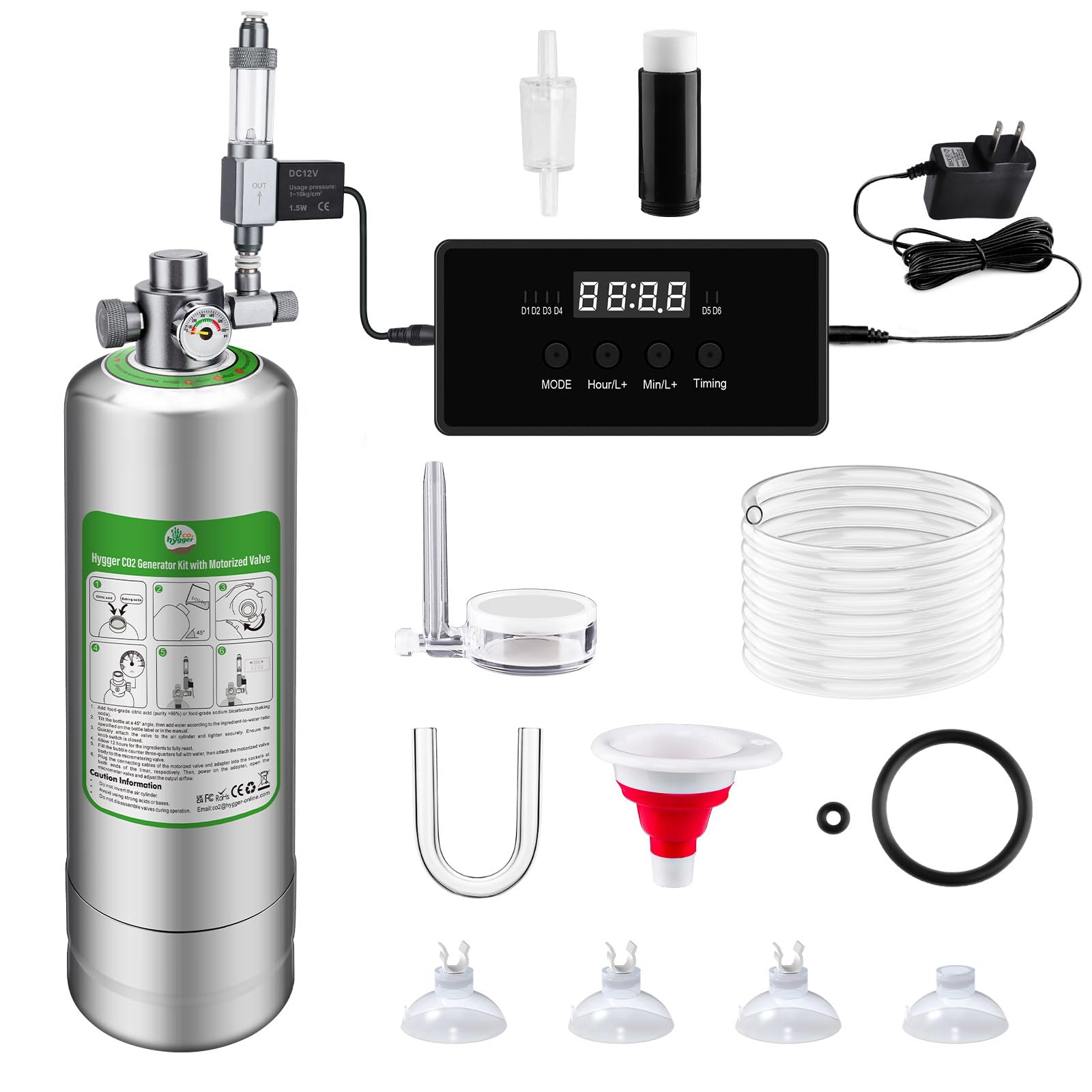 Hygger CO2 valvula-relieve seguridad protege el sistema ante sobrepresiones.