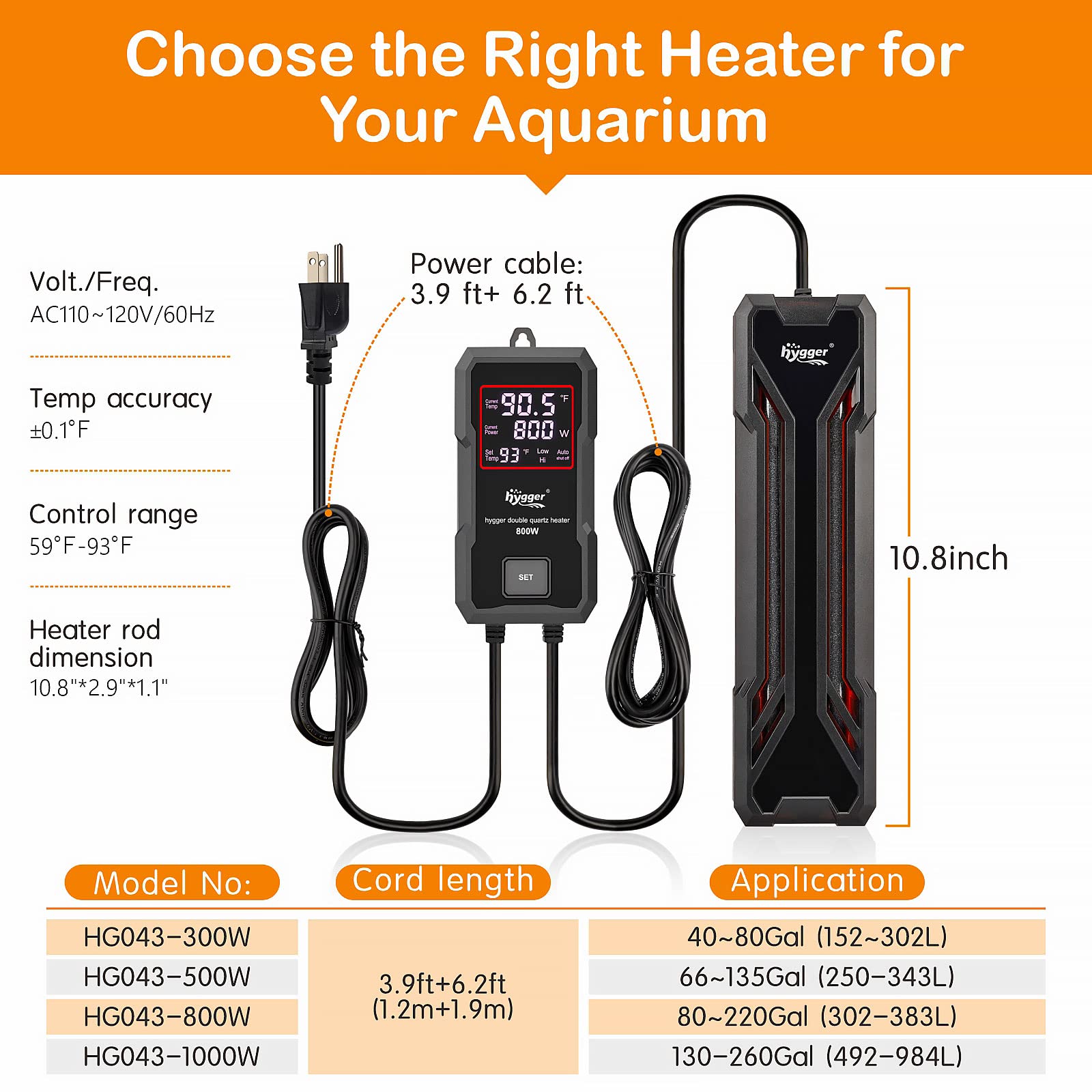 Control digital de Hygger, lectura de temperatura actual y ajustes