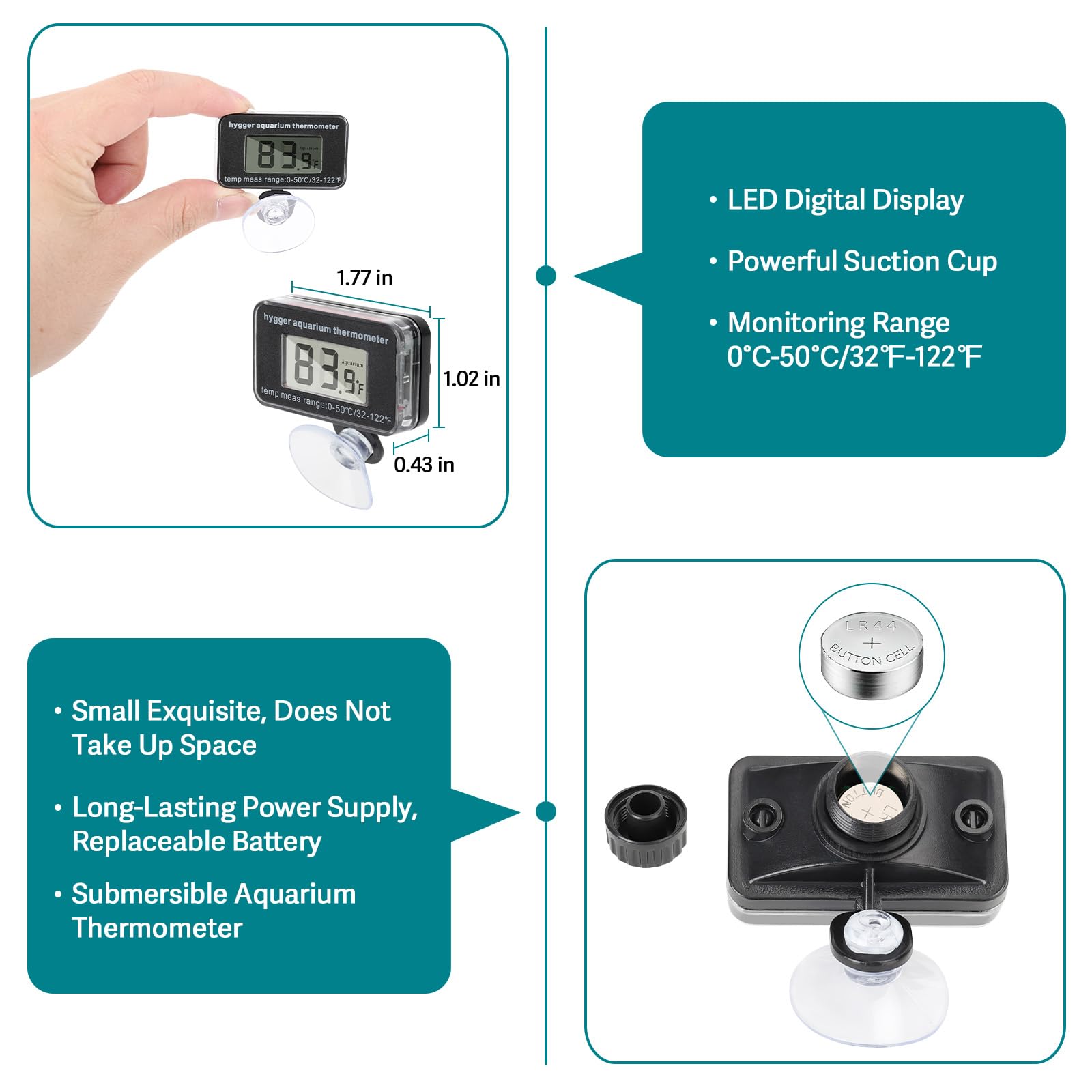 Hygger display LED termómetro muestra temperatura con precisión.