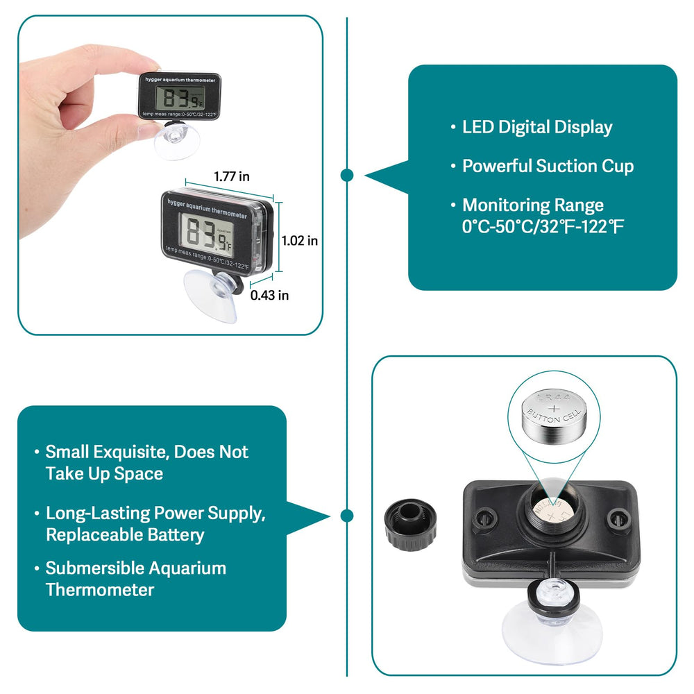 Hygger display LED termómetro muestra temperatura con precisión.
