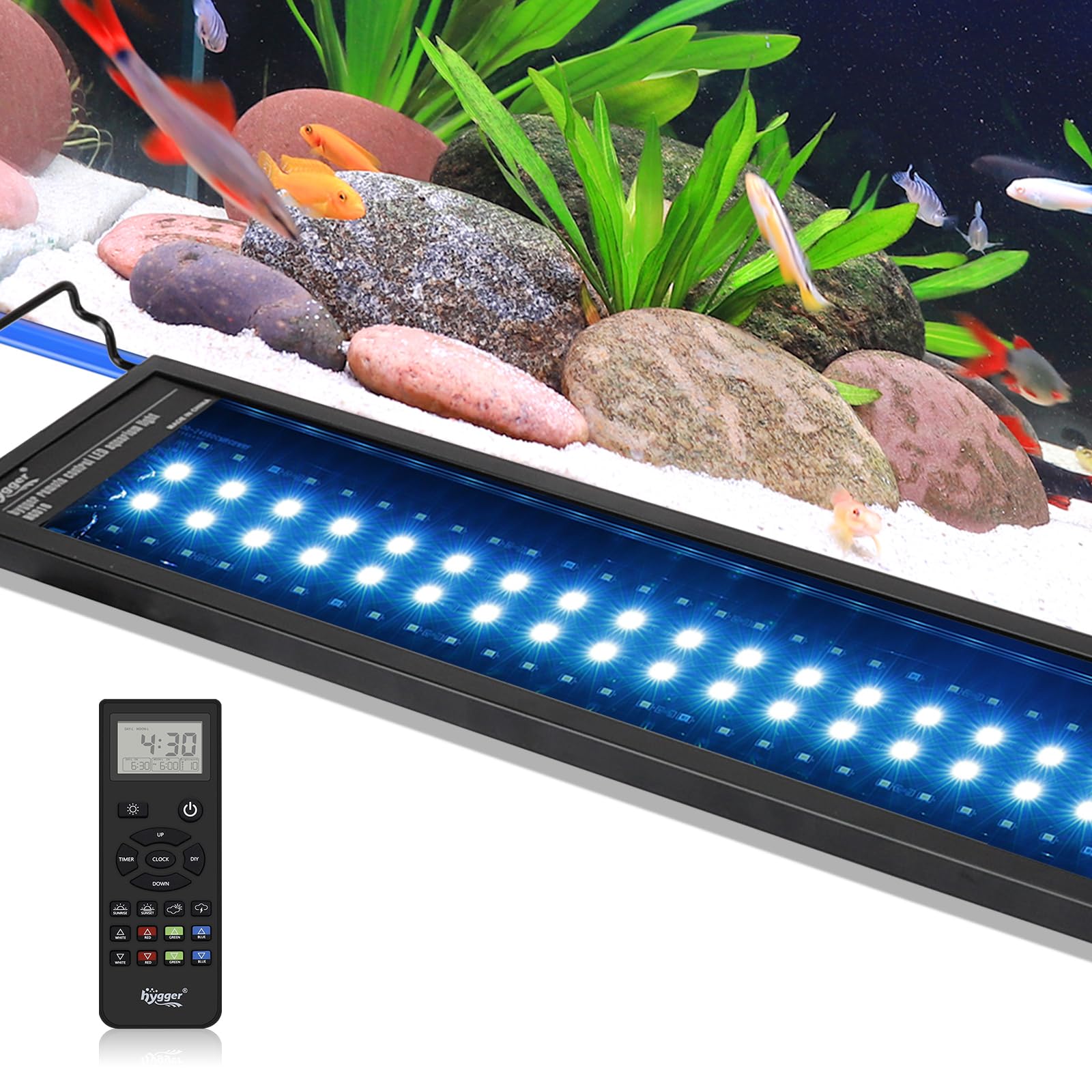 Luz Hygger para acuario con control remoto LCD para ajustes rápidos.