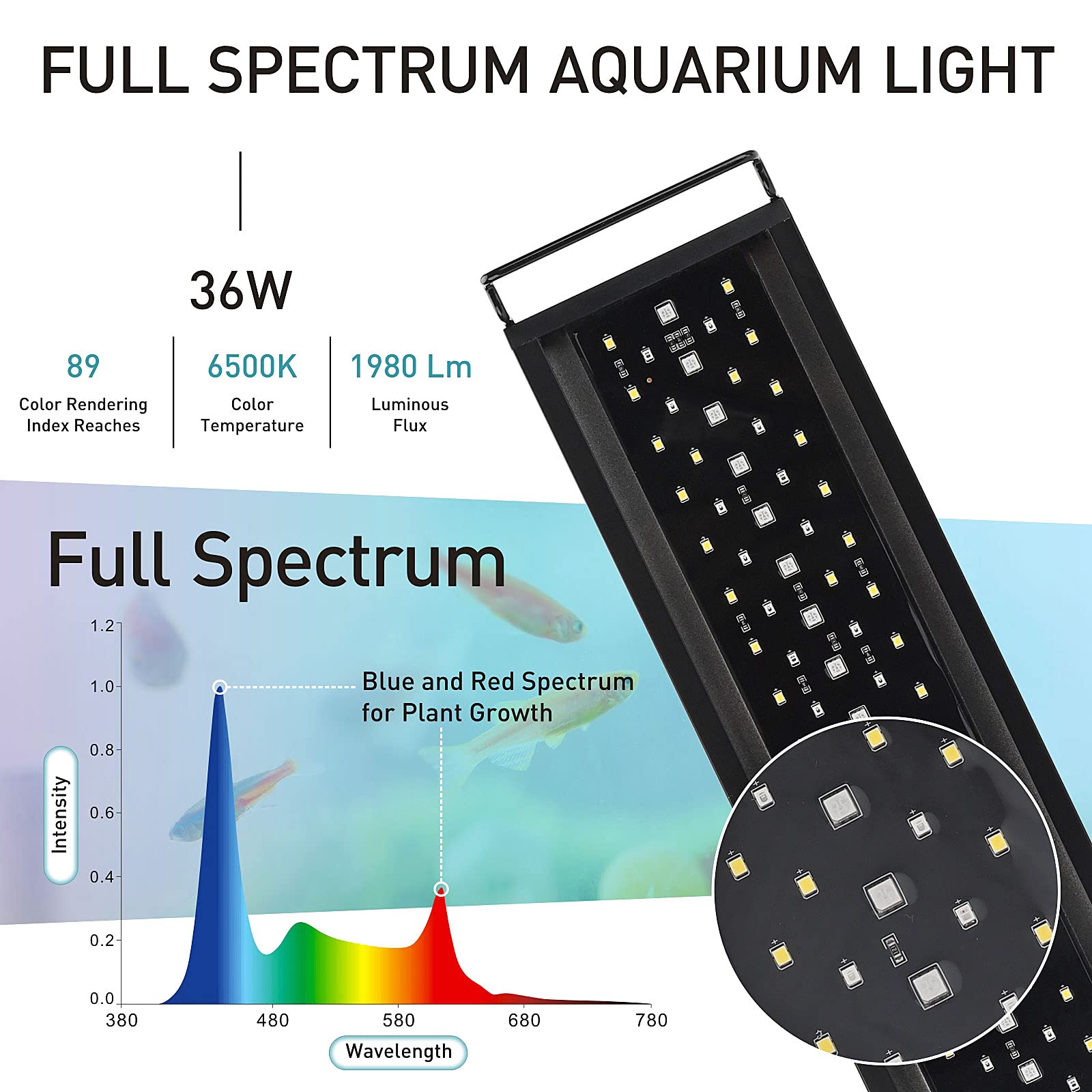 Luz hygger IP68 para acuario, protección contra salpicaduras.