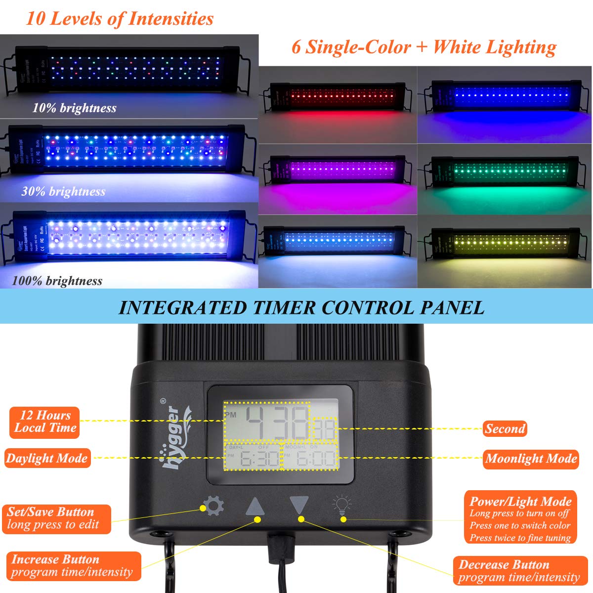 Luz Hygger programable 24 horas para acuario con control suave