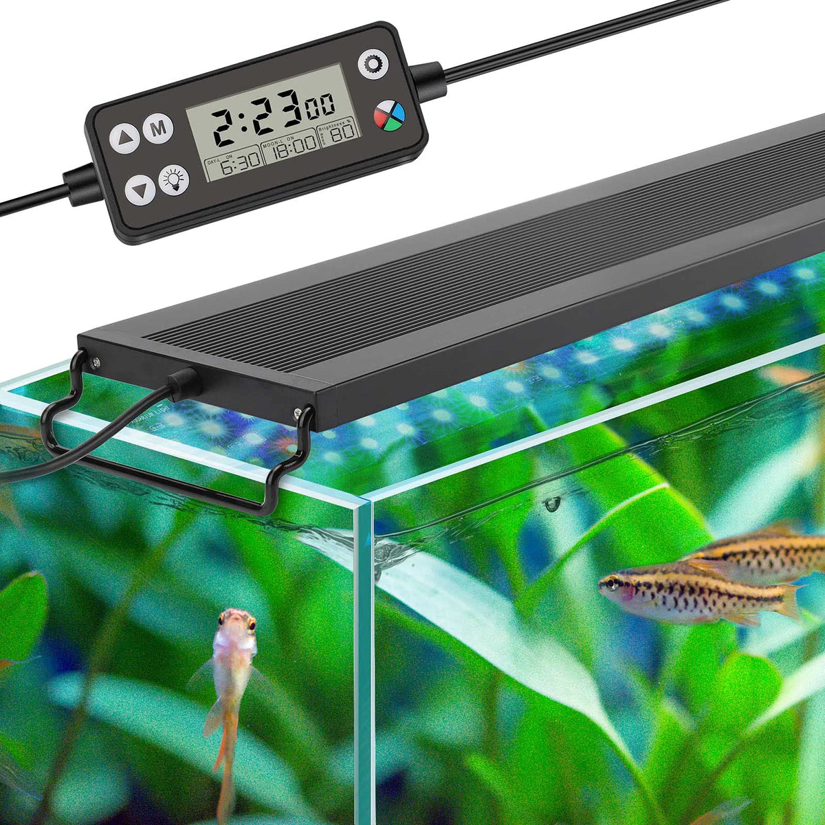 Luz hygger programable LCD para acuario, configuración personalizada de iluminación.
