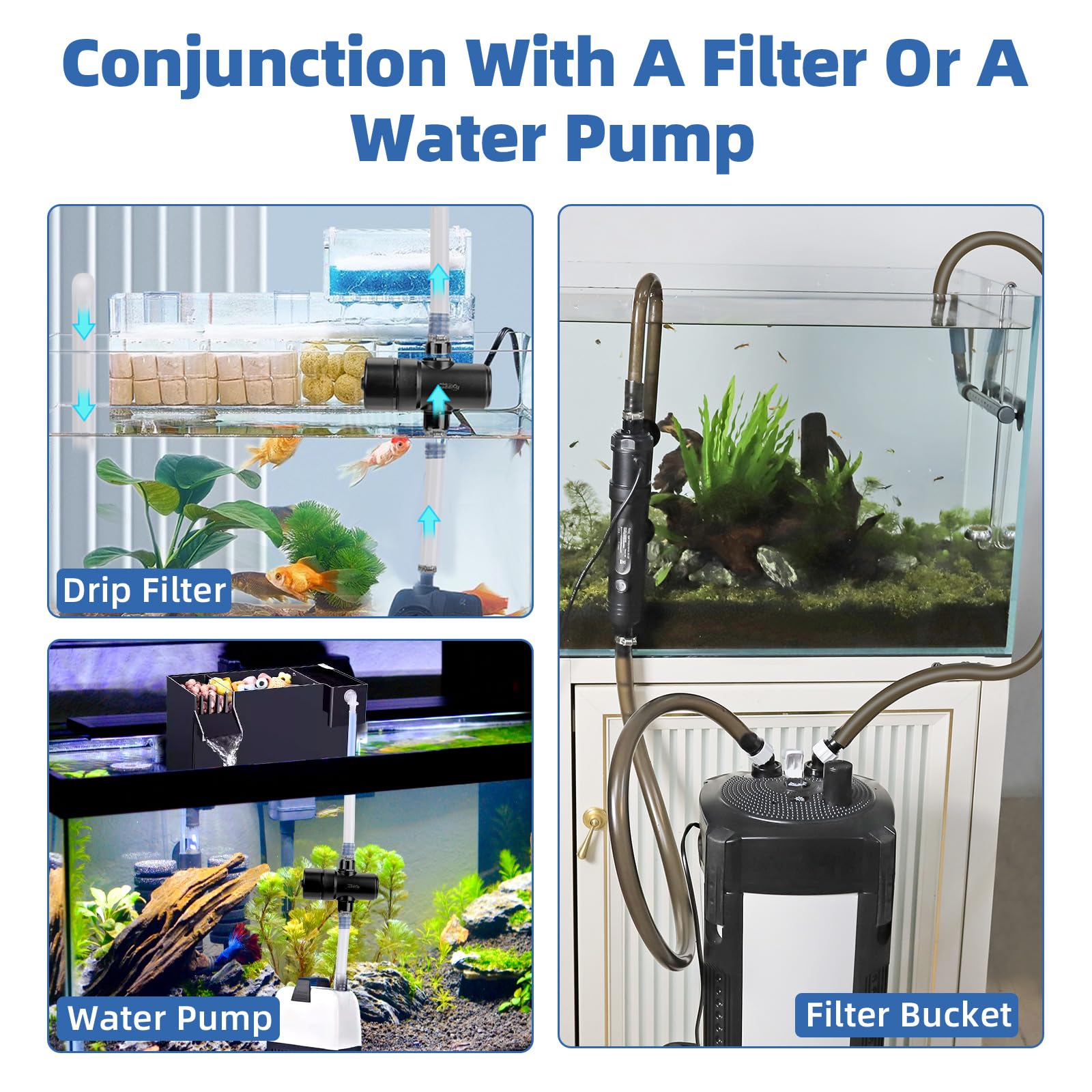 Conjunto de conexiones y abrazaderas Hygger UV para instalación flexible.