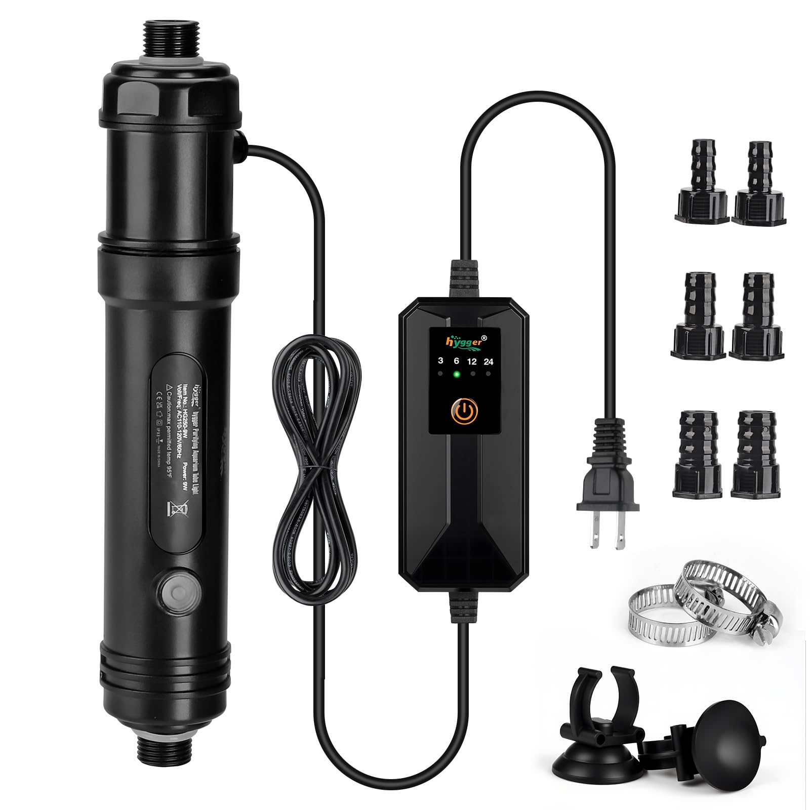 Luz UV Hygger para acuario con temporizador mejora la claridad del agua.