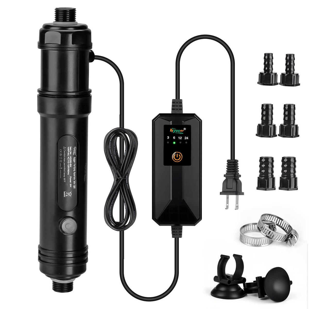 Luz UV Hygger para acuario con temporizador mejora la claridad del agua.