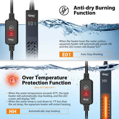 Hygger sensor de agua que evita funcionamiento sin agua por seguridad.