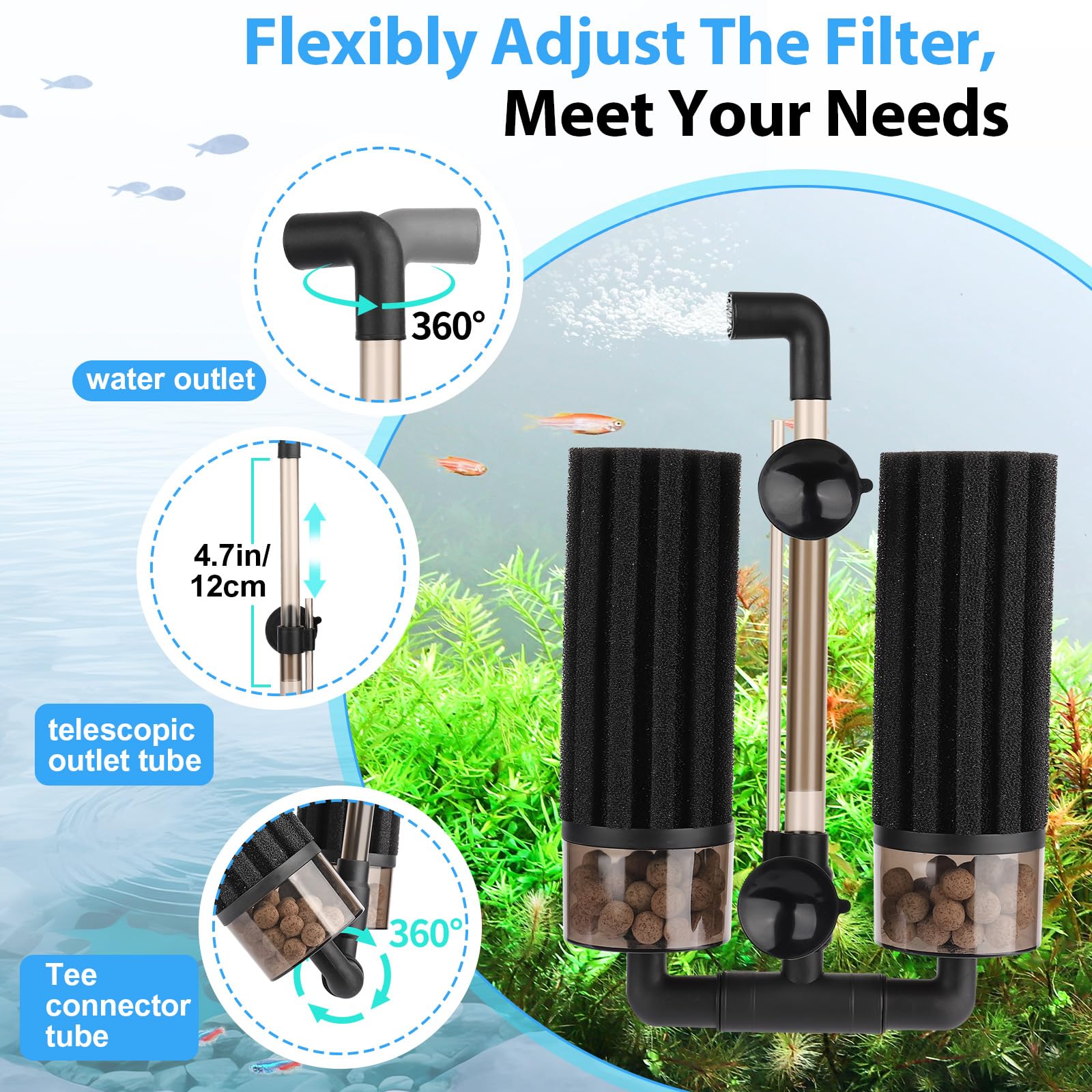 Ventosas fuertes y abrazadera extensible para fijar el filtro