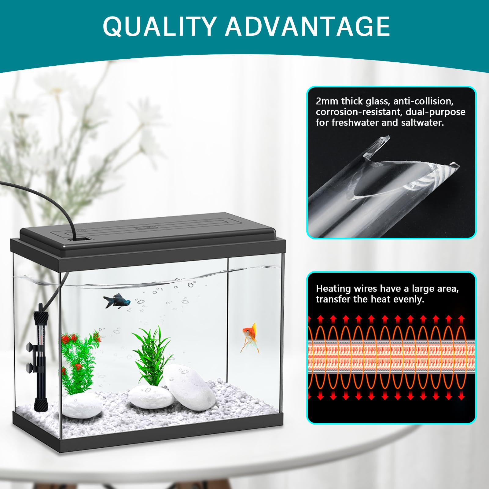 Hygger termostato acuario 200W con fijación robusta para instalación.