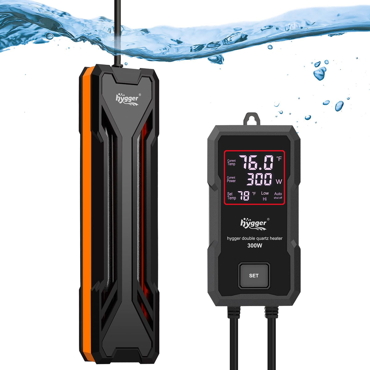 Hygger termotanque 1000W, vista frontal, mantiene la temperatura estable en el acuario.