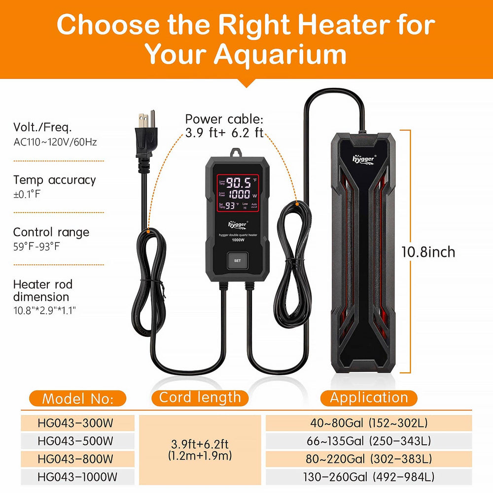 Resistencia níquel-cromo en Hygger 1000W, durabilidad y eficiencia.