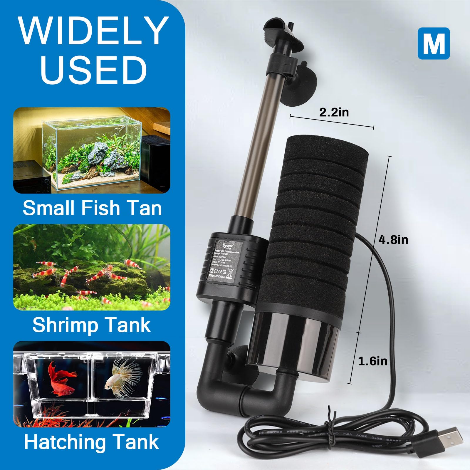 Hygger USB sistema con clip ajustable para sujeción