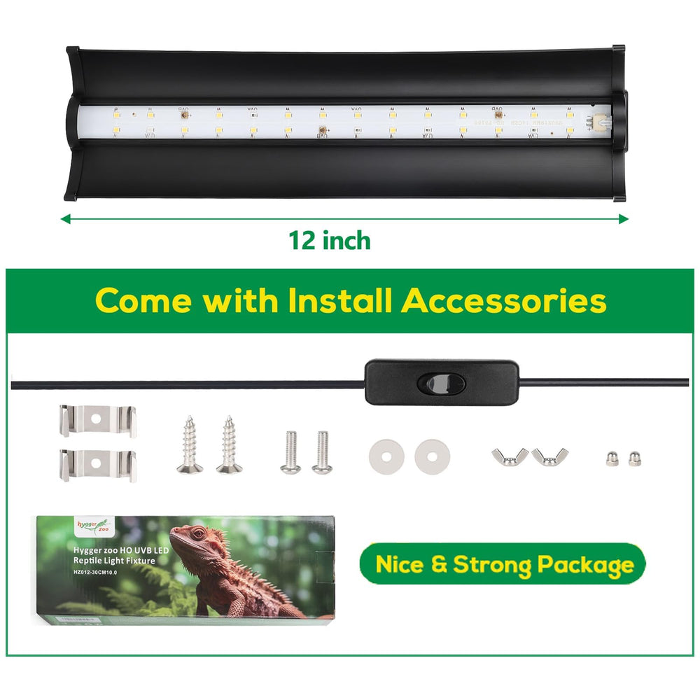 Hygger Zoo UVB Luz 12 pulgadas lateral, iluminación uniforme para reptiles.