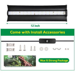 Hygger Zoo UVB Luz 12 pulgadas lateral, iluminación uniforme para reptiles.