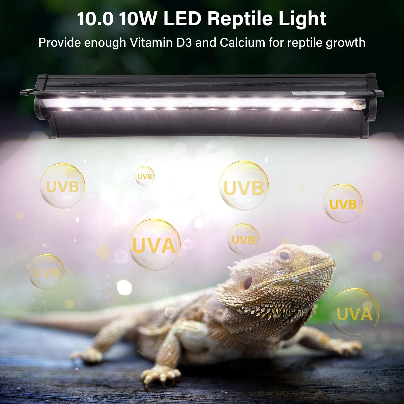 Hygger Zoo UVB Luz 12 pulgadas superior, iluminación estable para reptiles en terrario.
