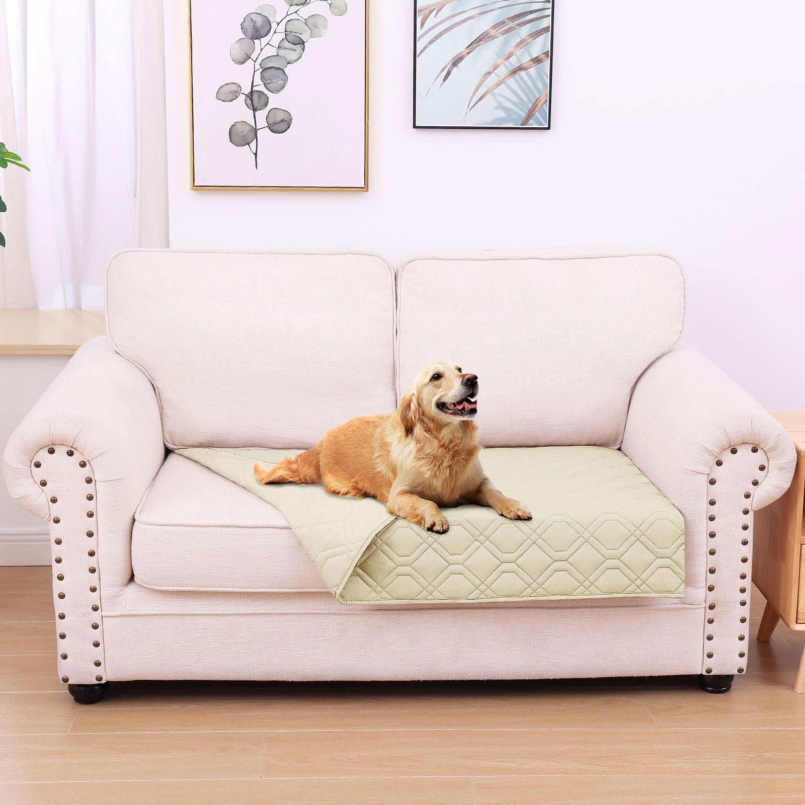 hyha manta impermeable para perros, cara frontal beige, protege sofá y muebles