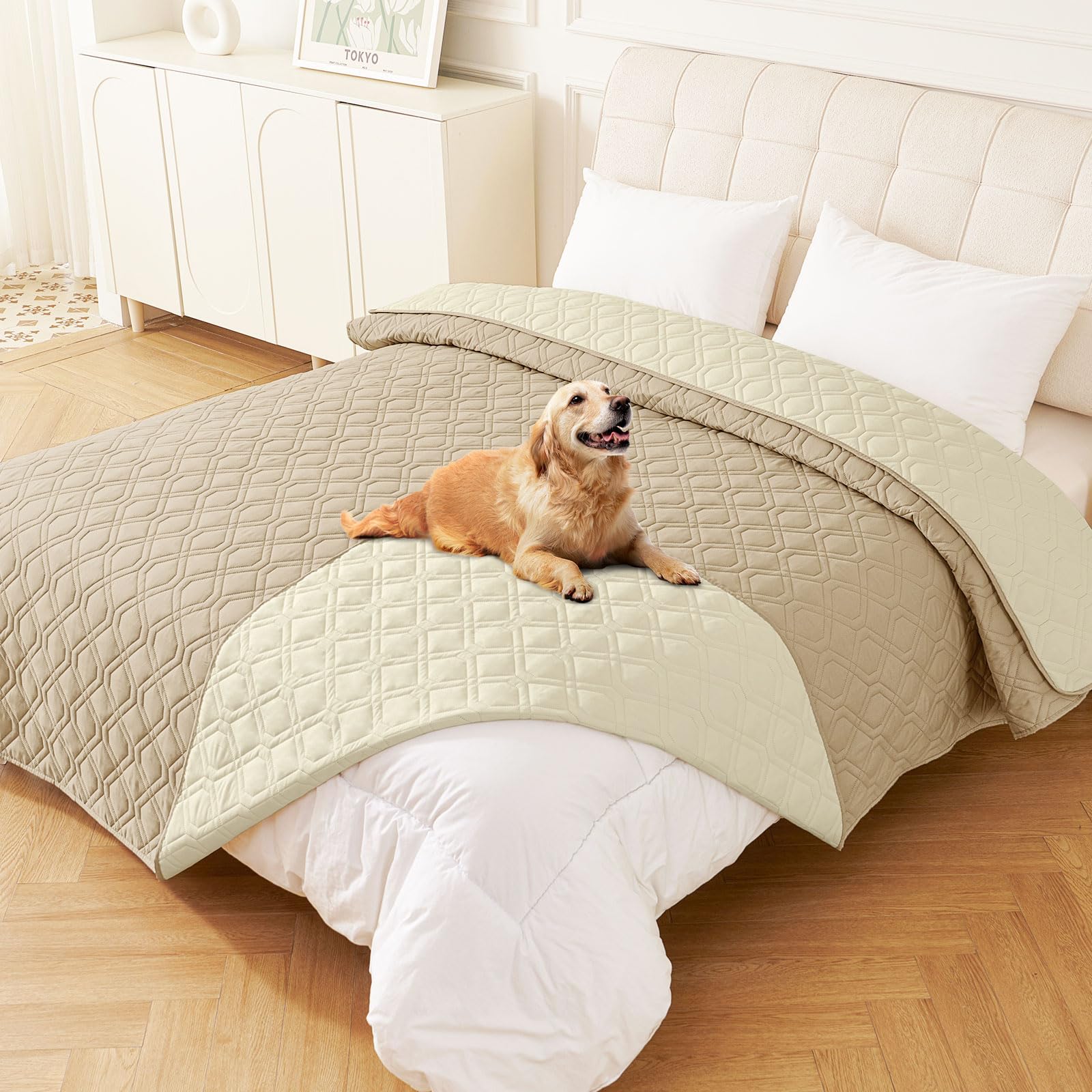 Manta impermeable hyha para perro, enfoque frontal, protege contra derrames.