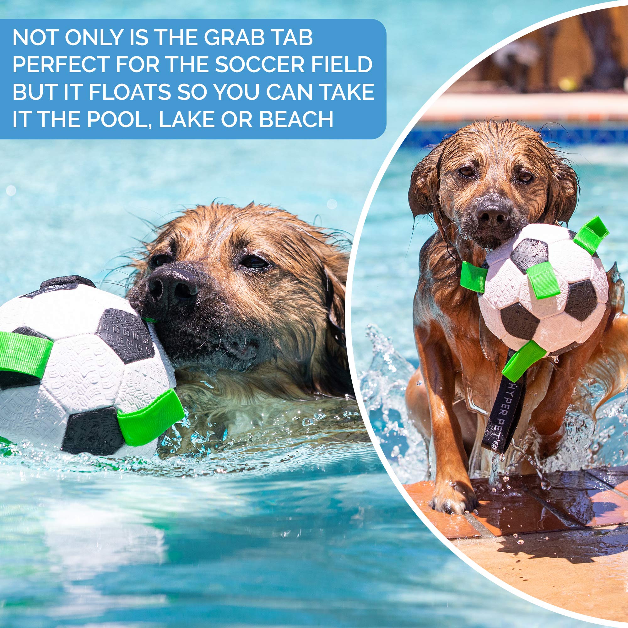 Balón Hyper Pet Grab Tabs que flota, ideal para juegos acuáticos.