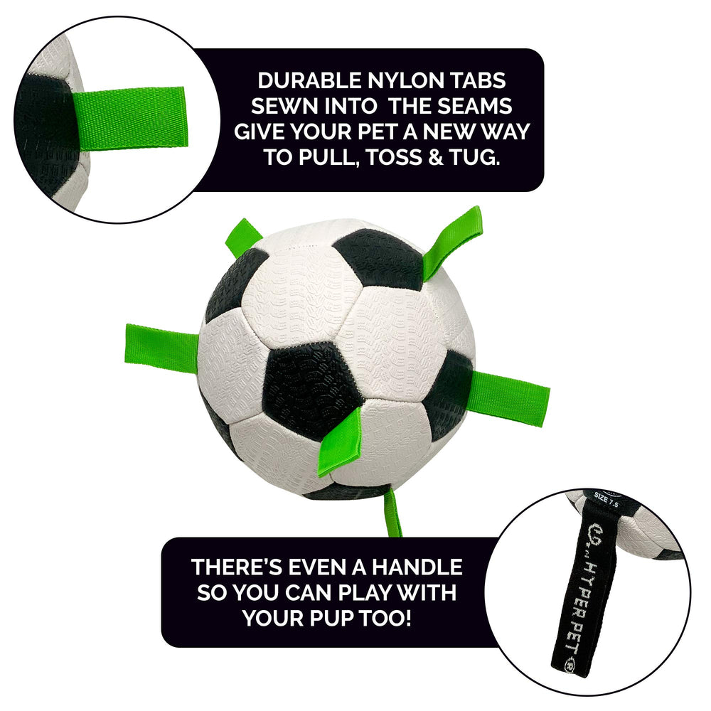 Balón Hyper Pet Grab Tabs, realizado con materiales reciclados y duradero.