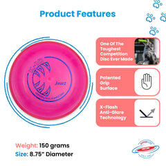Hyperflite K-10 Jawz Rosa, disco en mano, agarre cómodo para control de lanzamientos.