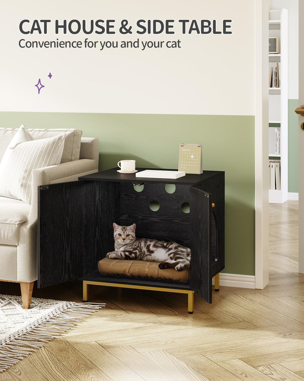 Hzuaneri caja-gato de madera funciona como mesa lateral con estilo.