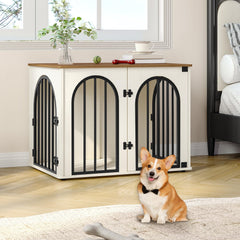 Hzuaneri caja perro madera 31-5 pulgadas frente puertas dobles: acceso cómodo para la mascota.