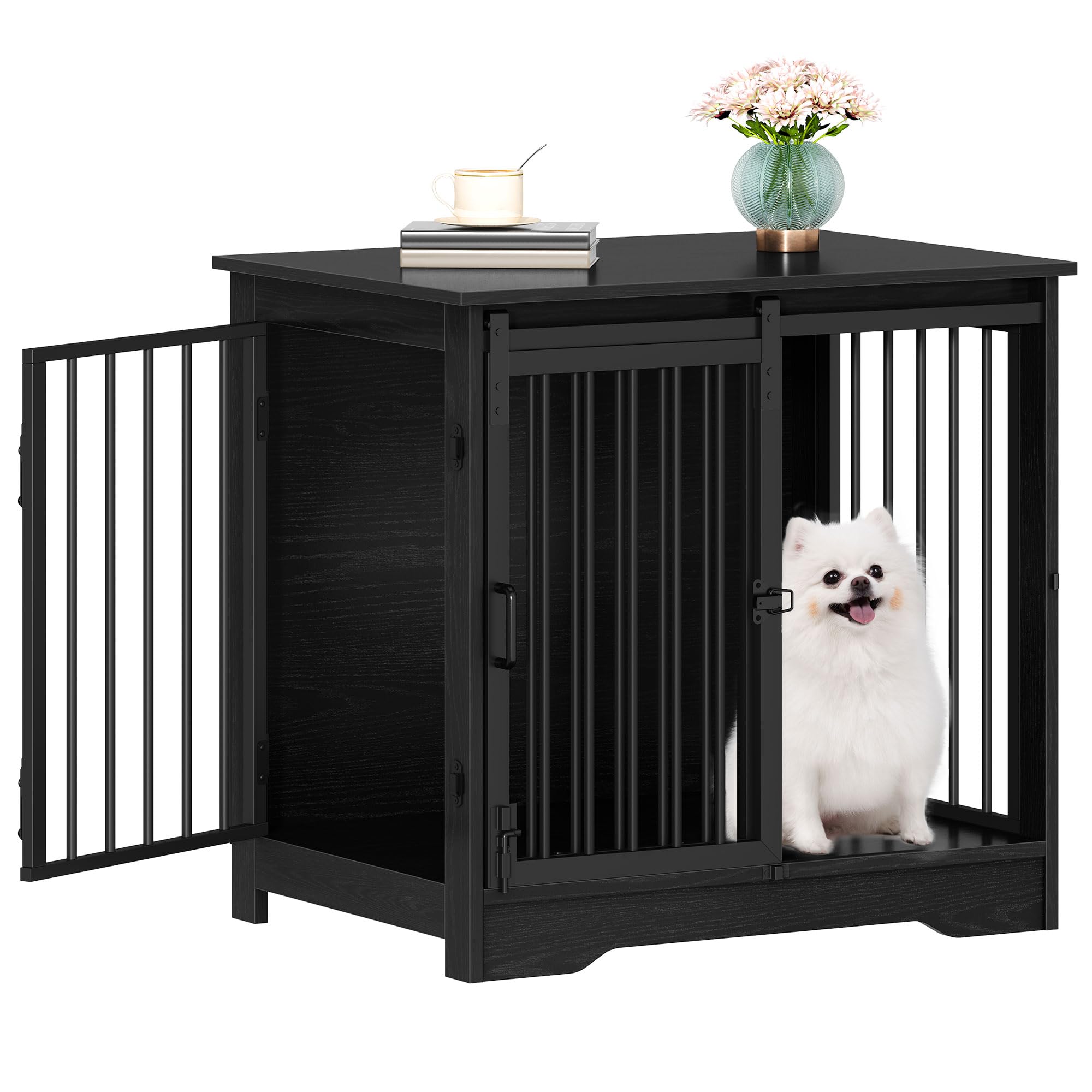 Hzuaneri caja-perro-mueble con puerta barn negra: descanso cómodo en casa.