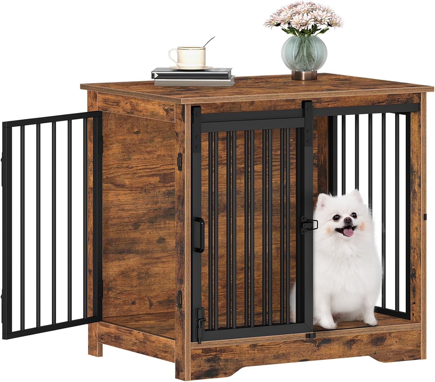 Hzuaneri jaula-mueble-perro-puerta-granero, espacio seguro y elegante.