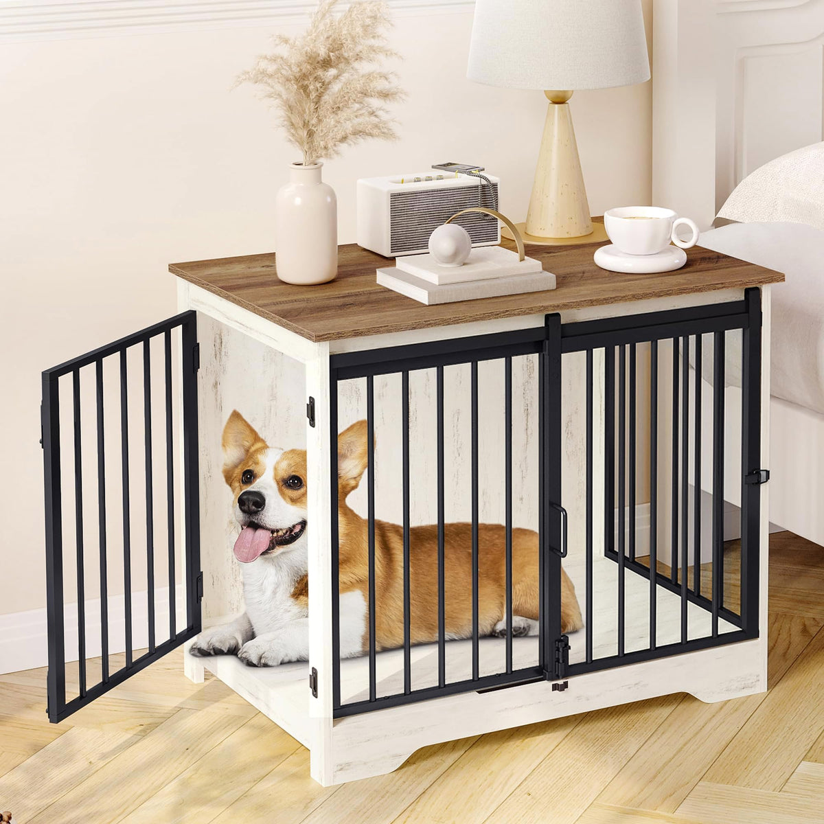 Jaula para perro Hzuaneri con puerta granero, ahorro de espacio en casa.