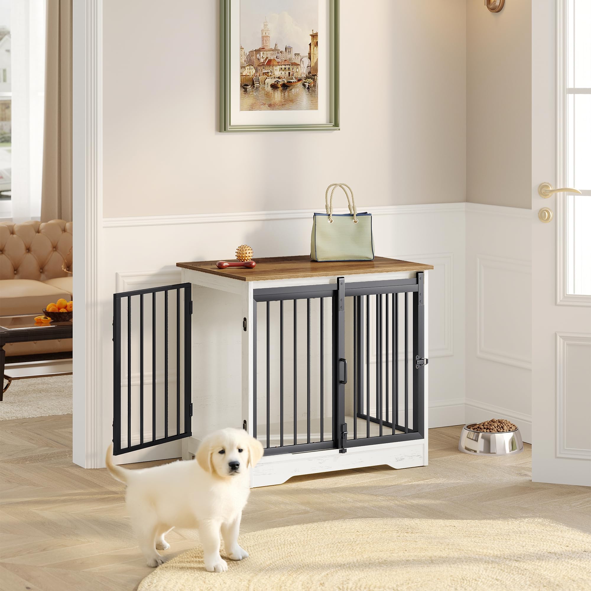 Hzuaneri jaula-perro-acabado-blanco-madera: diseño claro que complementa la decoración.