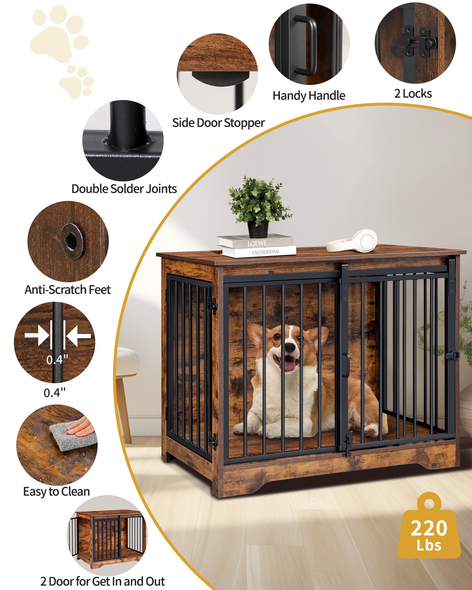 Jaula para perros Hzuaneri dimensiones interiores 29,3 x 19 x 22,6 pulgadas.