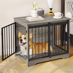 Hzuaneri jaula para perro con puerta tipo granero, ideal para ahorrar espacio en la sala.
