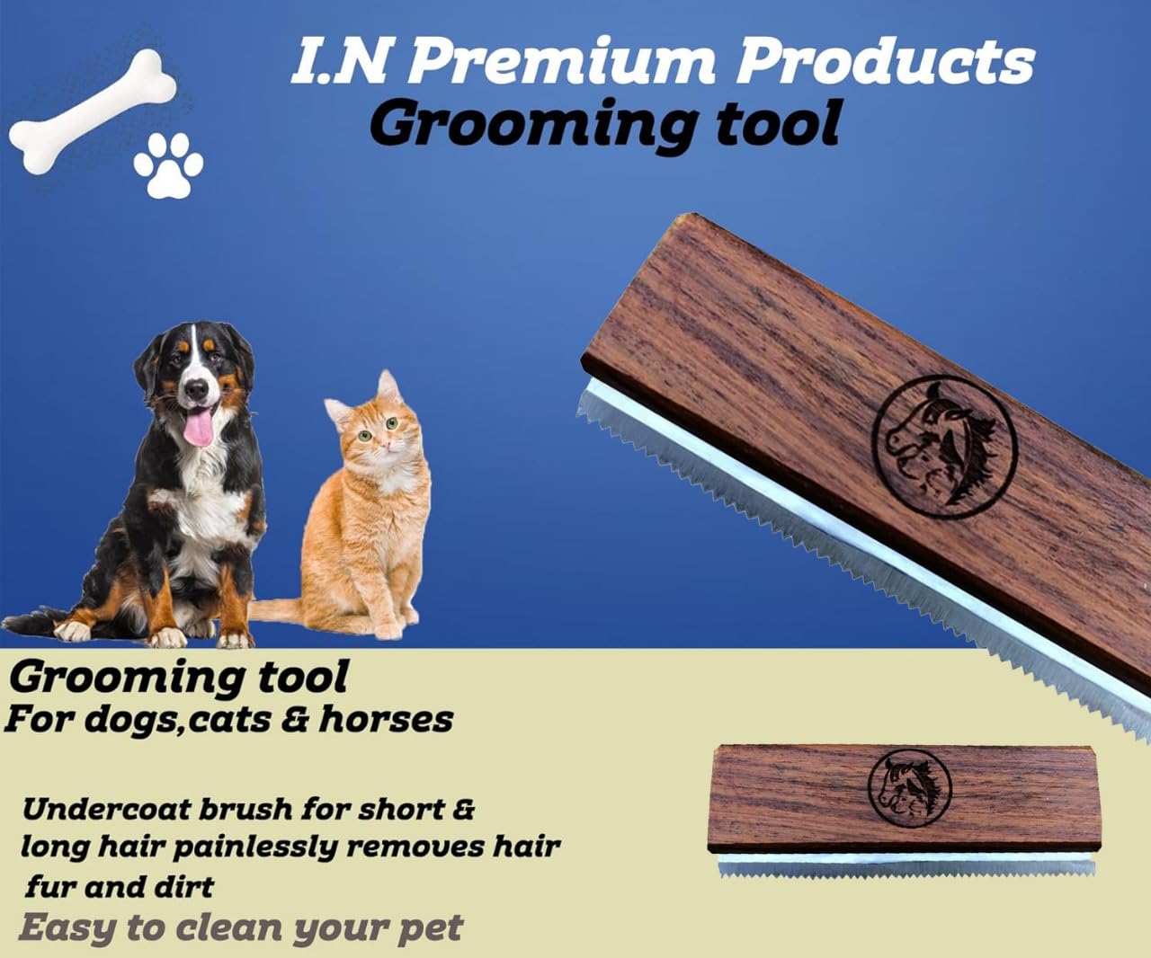 I.N Premium Deshedding: mango de madera facil de limpiar despues del uso