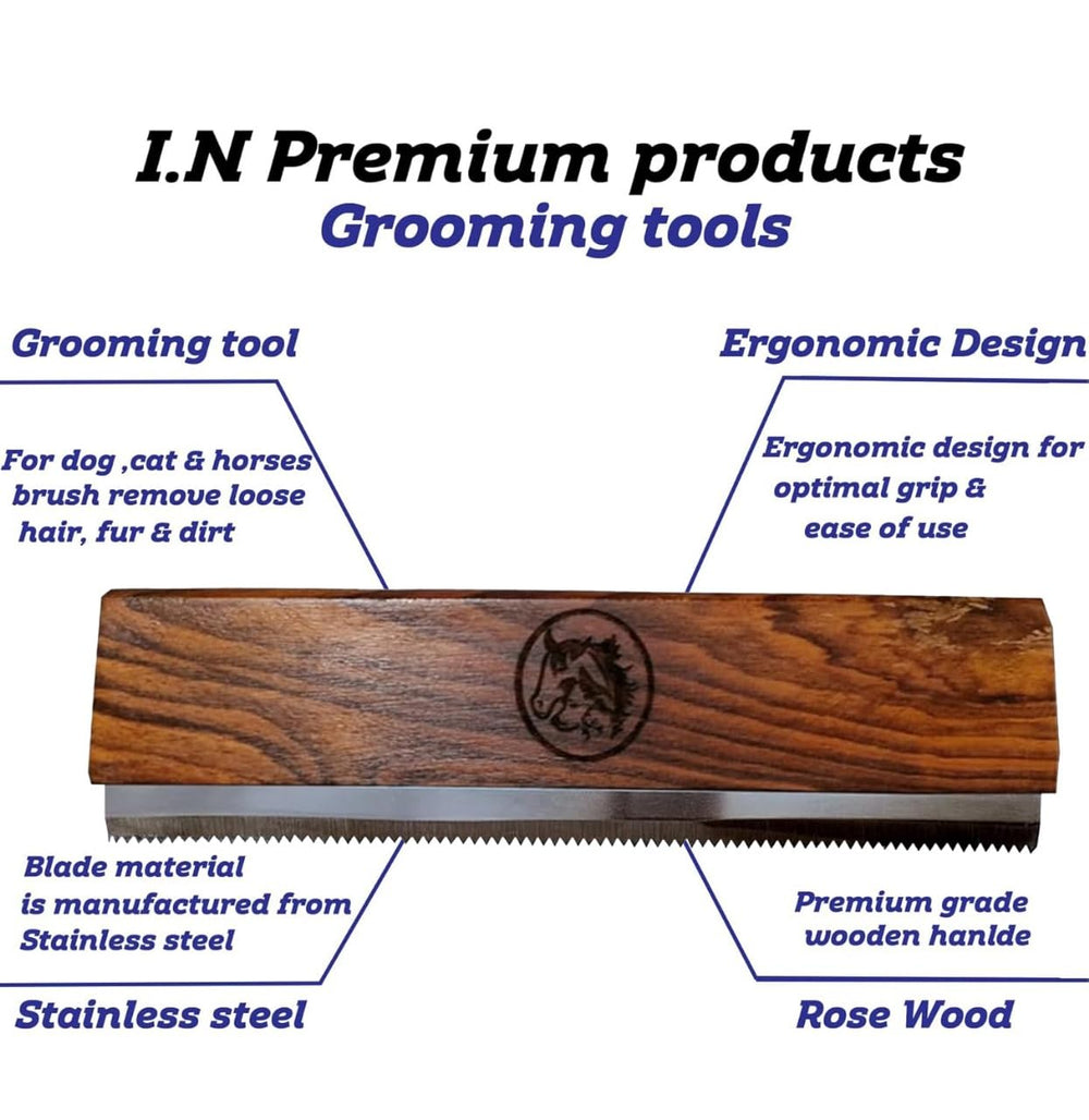 I.N Premium deslanado, 8 pulgadas, acero inoxidable para remover pelo muerto sin irritar piel.