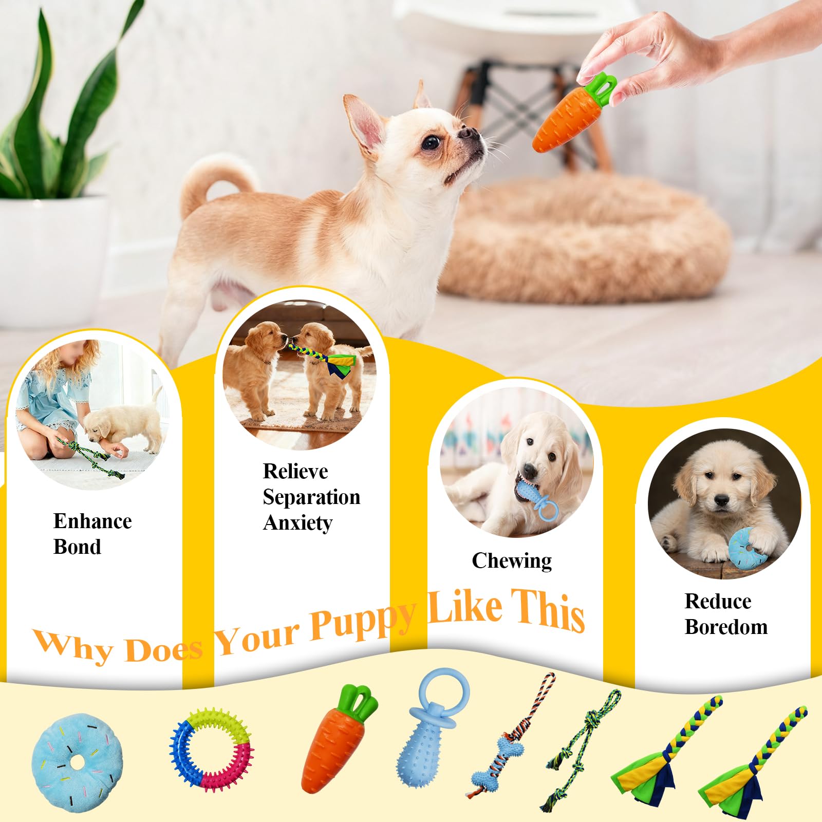 IAIGOGO Puppy Play Gym juguetes para juego independiente y tira y afloja.