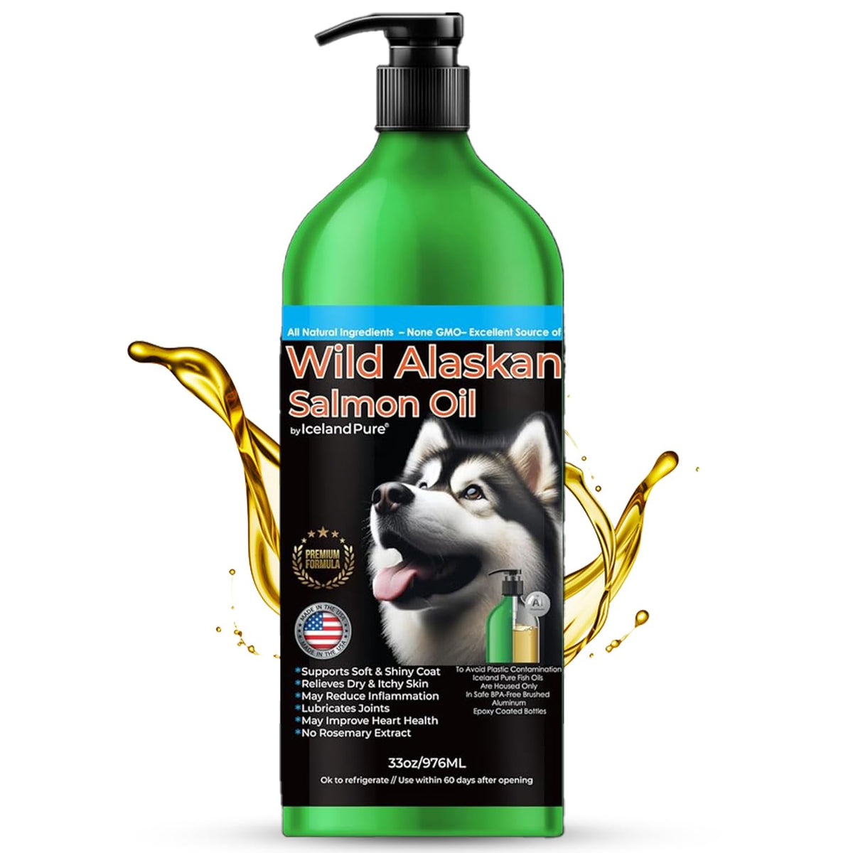 Iceland Pure Aceite de Salmón Salvaje en frasco de 33 onzas para mascotas
