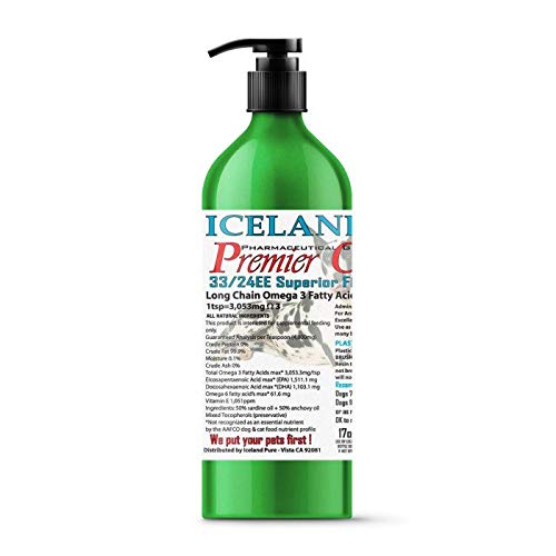 Iceland Pure Premier Omega, aceite de color ámbar suave para pelaje.