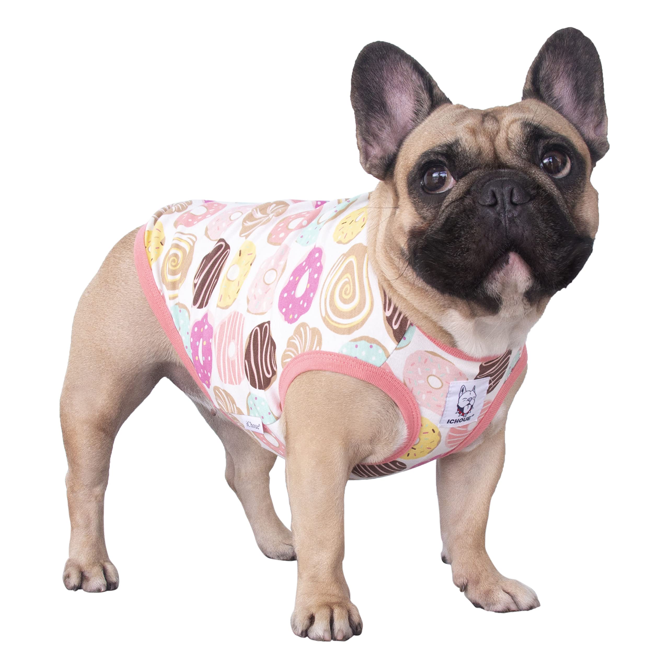 iChoue camiseta para perro francés, vista frontal, ajuste cómodo.