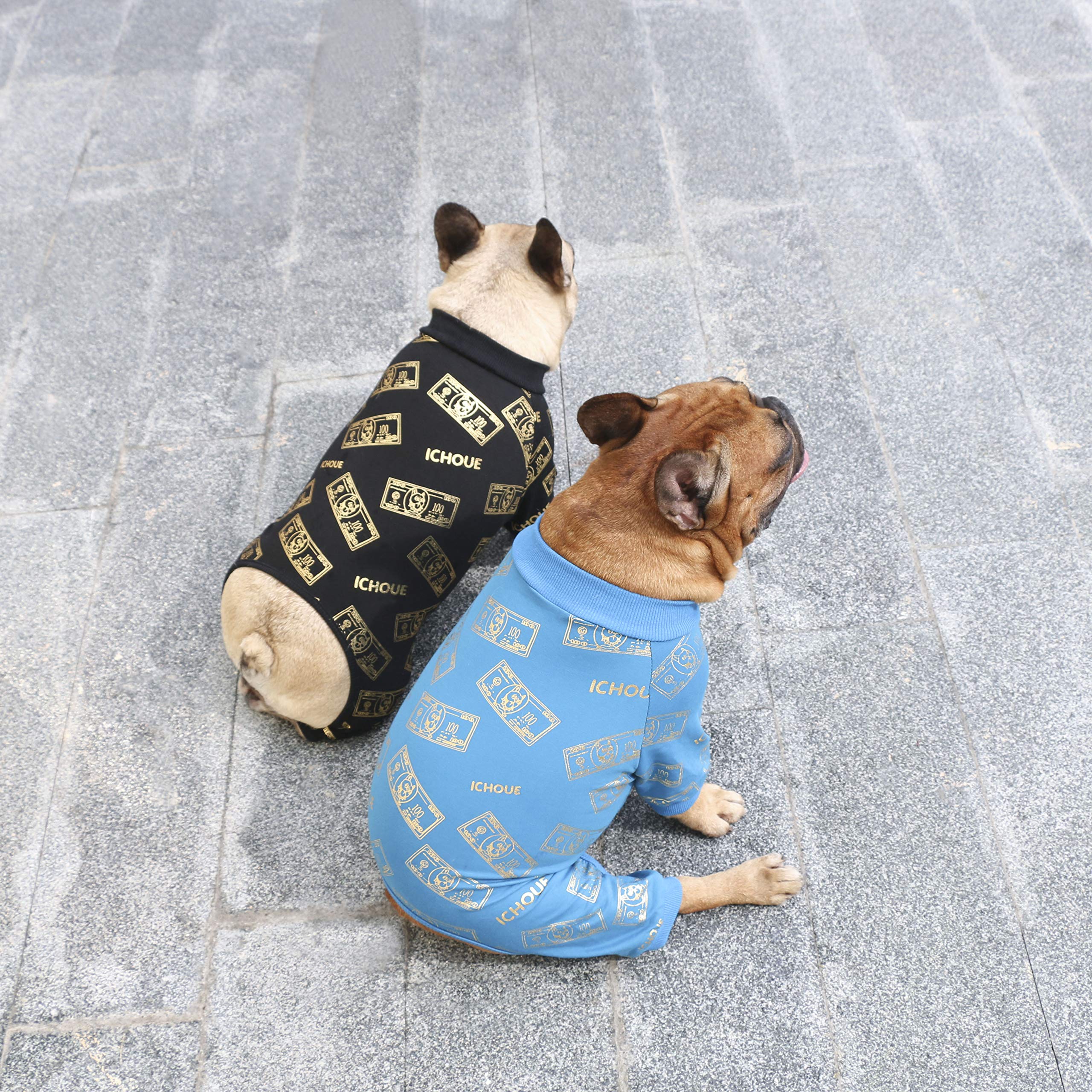 Pijama iChoue para perro bulldog francés, tejido cómodo que favorece el descanso diario.
