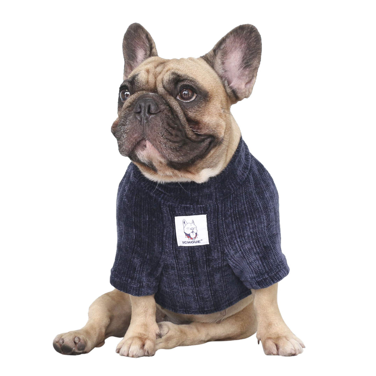 iChoue sudadera para perro azul con cuello alto, textura suave y cálida.