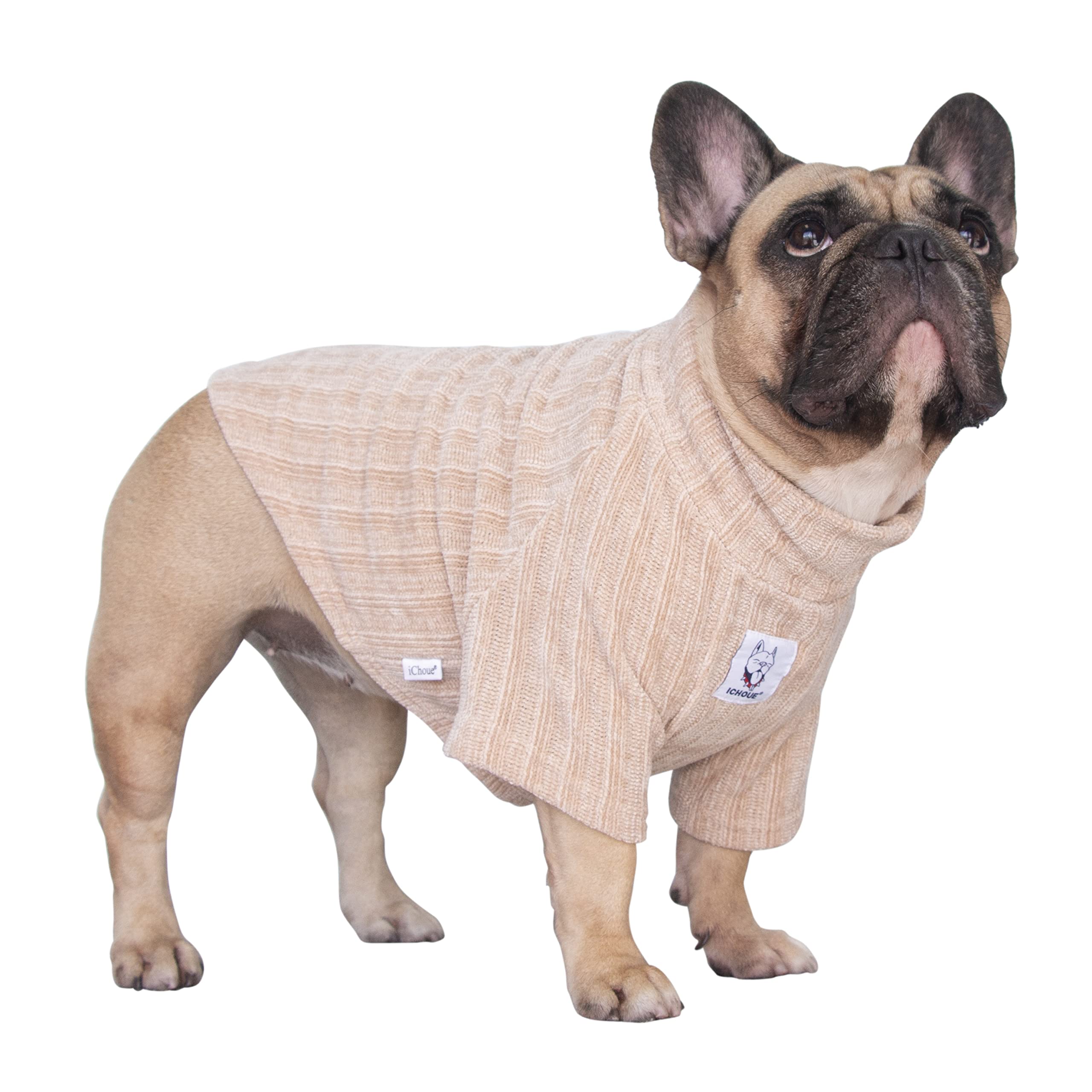 iChoue sudadera para perro con cuello alto y corduroy beige, ideal para paseos fríos