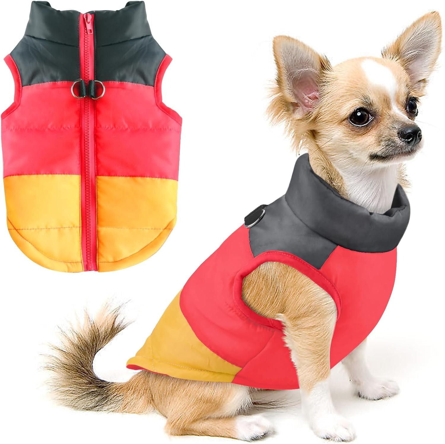 Idepet abrigo para perros con correa ancla y patchwork amarillo, ideal para salidas.