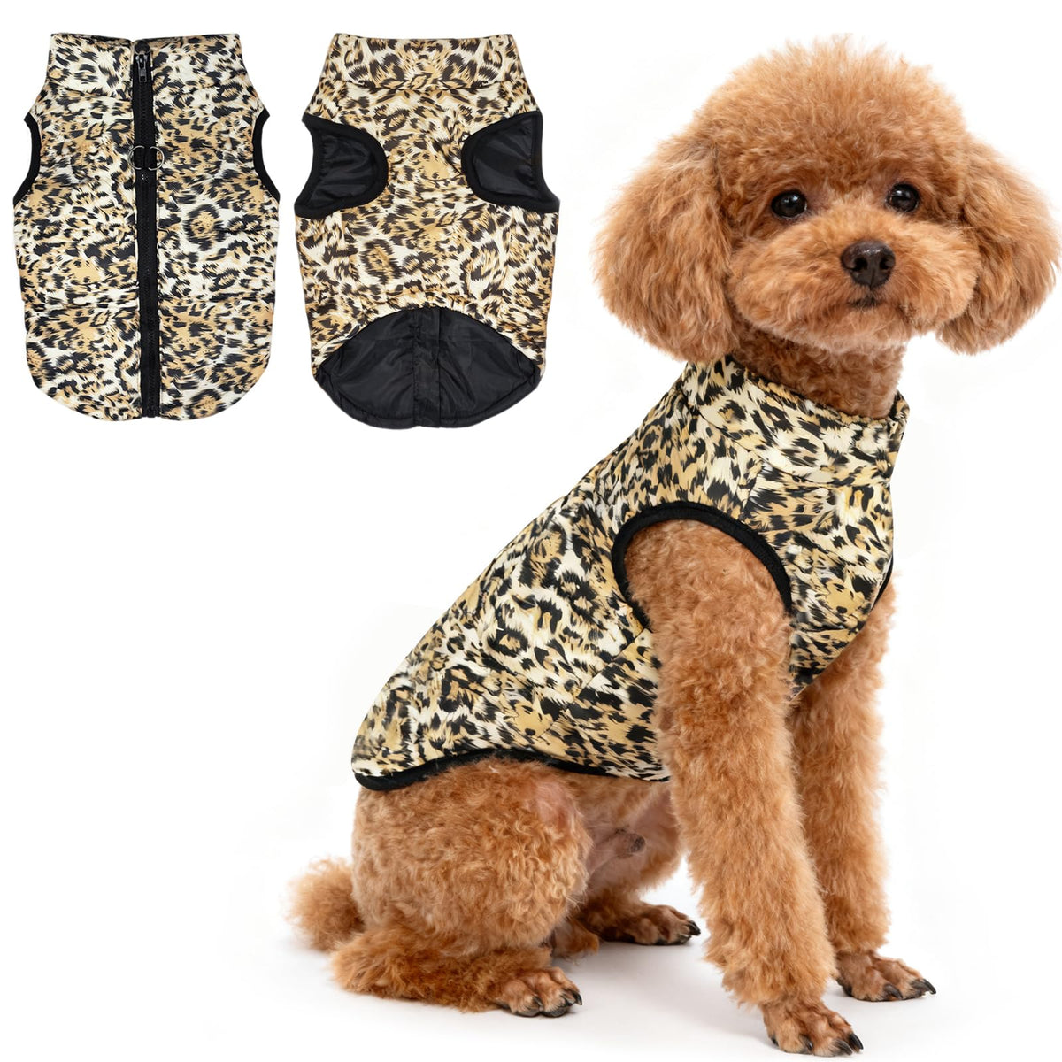Idepet capa para perro con ancla y parches Leopardo, acolchada para salidas frías.