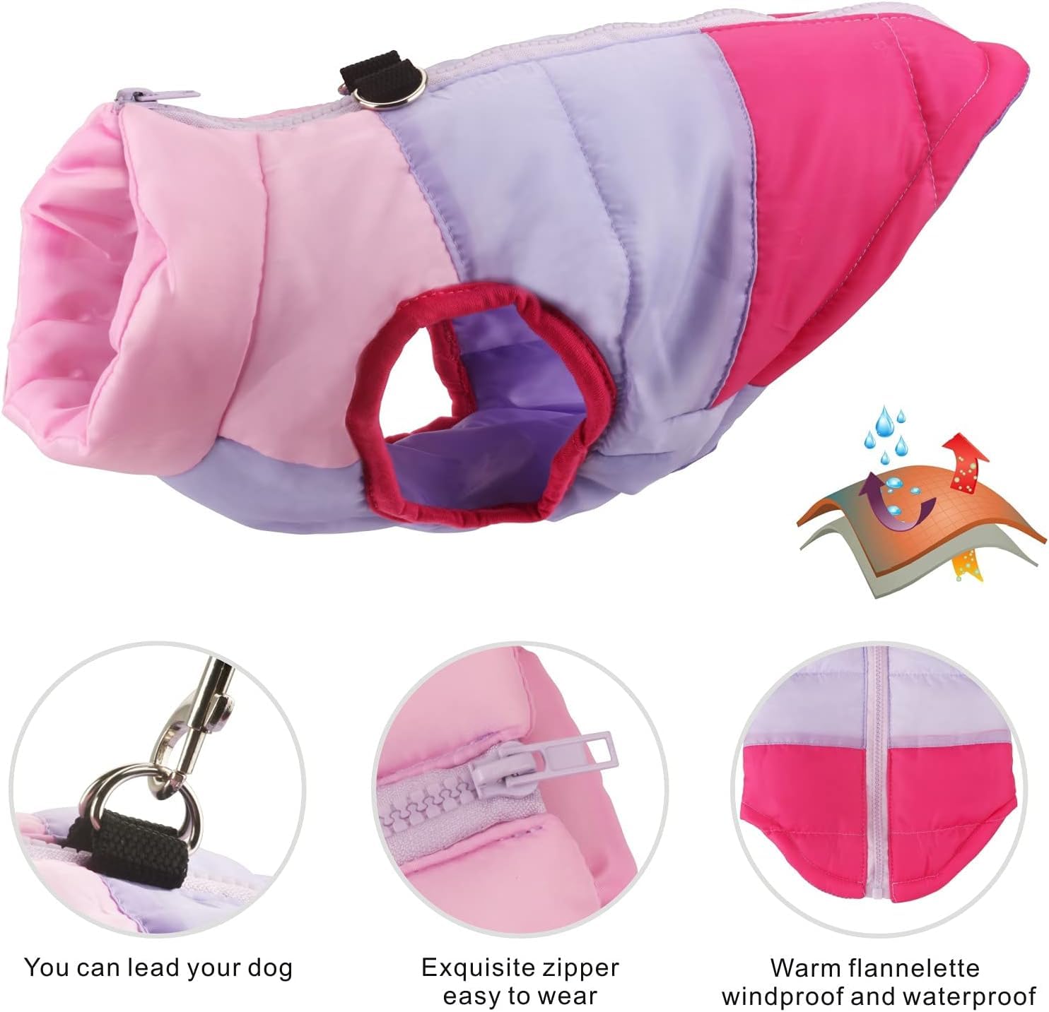Idepet chaleco acolchado rojo, mantiene cálido durante salidas al aire libre.