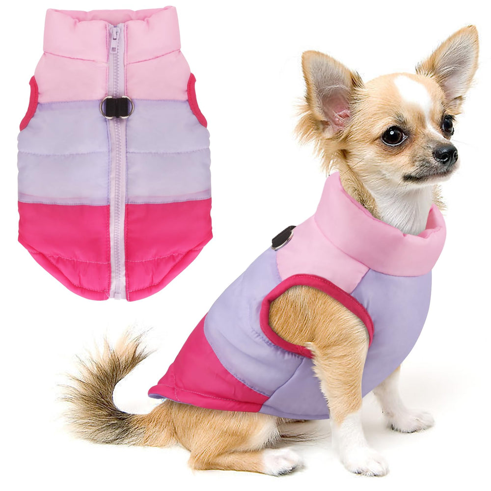 Idepet chaqueta de invierno para perro con patchwork rosa, ideal para salidas frías.