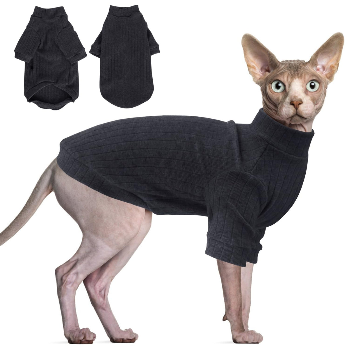 Idepet suéter para gato sin pelo con cuello alto, suave y cómodo para uso diario